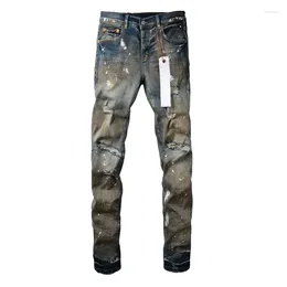 Women's Pants Top Quality Purple ROCA Brand Jeans With Distressed Paint And Holes Fashion Repair Low Rise Skinny Denim