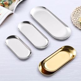 Plates Stainless Steel Dining Plate Gold Silver Oval El Cake Dessert Nut Snack Tray Restaurant Coffee Shop Household Kitchen Tools