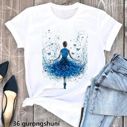 Women's T Shirts Watercolor Dance Lover Butterfly Print Shirt Women Clothes 2024 Summer Fashion Tops Tee Femme Beautiful T-Shirt Female