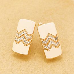 Dangle Earrings Glossy Metal 585 Rose Gold Colour Women Fashion Jewellery White Luxury Wave Natural Zircon Bridal Drop