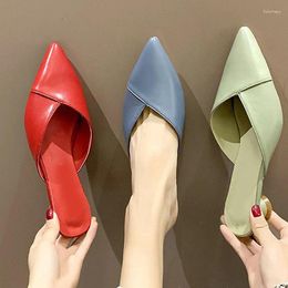 Slippers Women's Elegant Mules Woman Casual 2024 Ladies Low Heels Fashion Female Pointed Toe Shoes Women Candy Colours Footwear