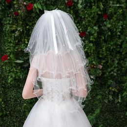 Bridal Veils 4 Tier Layered Womens Wedding Veil Imitation Pearl Handmade Beaded Ribbon Bowknot Decor Agaric Wavy Trim With Comb