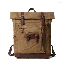 Backpack Men Waxed Canvas Wear Resistant School Bags Outdoor Waterproof Breathable Travel Bag Rucksack Computer Laptop Bookbag