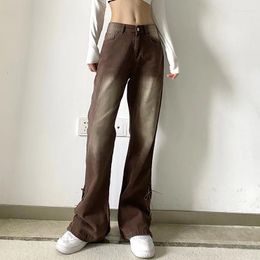 Women's Jeans N 2024 Retro Brown Girl Fashion Pants With High Waist And Strap Casual