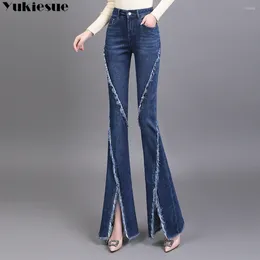 Women's Jeans 2024 Spring Autumn Ladies Korean Fashion Streetwear Long Trousers High Waist Women Chic Tassel Split Denim Flare Pants