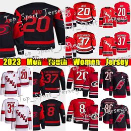 Vin #20 Sebastian Aho Reverse Retro hockey jersey #8 Brent Burns #37 Andrei Svechnikov Teuvo Teravainen Frederik Andersen Martin Necas Staa