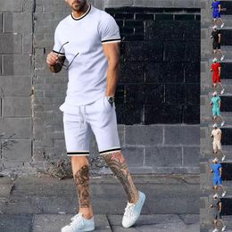 Men's Tracksuits Mens Summer Solid Color Sportswear 2 Sets Breathable Clothing Style 3d Printed T-Shirt Shorts Suit