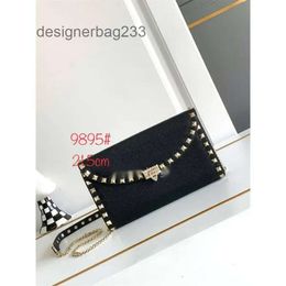 2024 Bag New Vo Small Crossbody Lady Rock Square Purse Flap Litchi Valenteino Rivet Versatile Cowhide Bags Leather Pattern Shoulder Event Top Layer Stud T51A