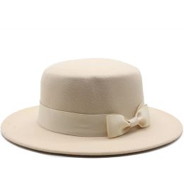 Hat Women's Woollen Top Hat Autumn and Winter Black Vintage Gentleman English Style Flat Top Stage Accessories Top Hat