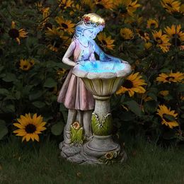 Voveexy Fairy Statue, Solar Angel Figurine Outdoor Waterproof Resin Garden Sculpture for Patio Yard Lawn Porch Art Decoration Ornament Housewarming Christmas