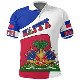 Haiti Flag Polo Shirt For Men Summer 3d Print Tee Shirts Tops Casual Street Short Sleeve Loose Lapel Button Tshirt 240513