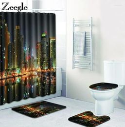 Bath Mats Zeegle Print Mat Set With Curtain Lid Toilet Cover Pad Bathroom 12 Hooks Accessories