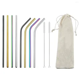 Drinking Straws 4/8Pcs Reusable Straw Set Metal 18/10 Stainless Steel Colourful Milkshake Tea With Cleaner Brush Bag