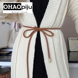 Waist Chain Belts Decorative knot waist rope leather decorative coat sweater womens chain thin strap simple tie dress bow Q240511