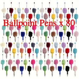 80Pcs Plush Bead Pen Creative DIY Beaded Ballpoint Pens Beadable Cute Style Stationery Office Accessories