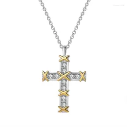 Pendants QCX040 Lefei Fashion Trendy Luxury Classic Moissanite Double Colour Cross Necklace For Charm Women S925 Silver Party Jewellery Gift