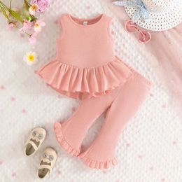 Clothing Sets Clothing Set For Kid Newborn Baby Girl 6Months - 3Years old Solid Colour Sleeveless Blouse and Boot Cut Pants Summer OutfitL240513