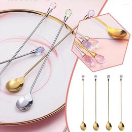 Spoons Long Handled Stainless Steel Stirring Spoon Creative Diamond Gold Color Dessert For Home Kitchen Coffee Stir D4J3 C0J9