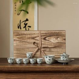 Teaware Sets Hand-painted Ink Bamboo Tea Set Home Cover Bowl Cup Pot Bearing Ceramic Retro Master Office Parlour Gifts
