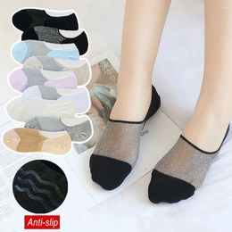 Women Socks 5 Pairs/PacK Shiny Silver Thread Summer Silk For Nylon Low Tube Transparent Short Cool Set 2024