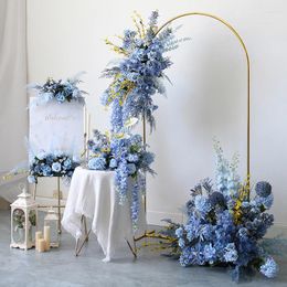 Decorative Flowers Custom Blue Series Wedding Foral Arrangement Party Arch Decor Row Event Table Centerpieces Ball Welcome Sign Props