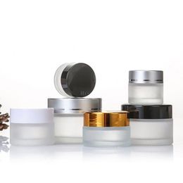Frosted Glass Cream Bottle 5g~50g Empty Container Cosmetic Jars with Black white Gold Silver Lid Xlmqc Oiluo