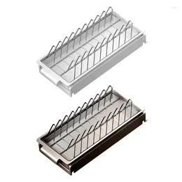 Kitchen Storage Drawer Dish Rack Drainer Carbon Steel Plate Drying With Tray For Cabinet Countertop