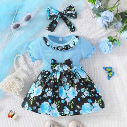 Girl's Dresses Dress For Kids 3-24 Months Korean Style Fashion Short Sleeve Cute Floral Princess Formal Dresses Ootd For Newborn Baby GirlL2405