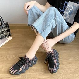 Casual Shoes Lace-up Women Sneaker Colorblock Knit Sneakers Autumn Female Daily Sports Korean Fashion Spring Sporty Wear