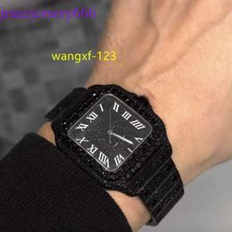 Handmade Setting watches Studded IcedOut Watch Black Moissanite Diamond WatchesVVS