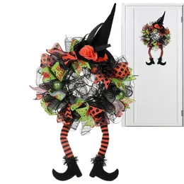 Decorative Flowers Outdoor Halloween Wreath Holiday Witch Hat Leg Gothic Ornament For Wall Window Porch Cute Decoration Garden Haunted House