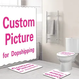 Bath Mats Custom Toilet 4 Pcs/Set Carpets Customized Shower Curtain And Seat Cover Non-Slip Bathroom Mat Coral Fleece Rugs POD