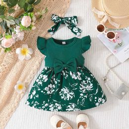 Girl's Dresses Dress For Kids 3-24 Months Korean Style Ruffled Sleeve Cute Floral Green Princess Formal Dresses Ootd For Newborn Baby GirlL2405