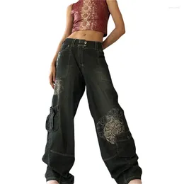 Women's Jeans Y2K Butterfly Print Grunge Women Low Waist Baggy Denim Trousers Harajuku Vintage Oversized Cargo Pants
