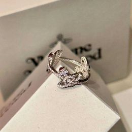 Designer High version Westwoods full diamond Saturn winding ring for women light luxury fashionable and versatile niche three piece Nail