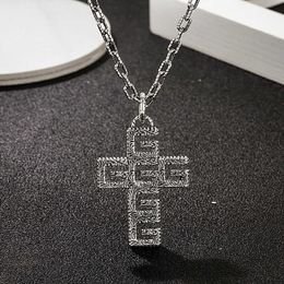 Necklace S925 Silver Antique Carved Cross Necklace hip hop fashion mens and womens sweater chain