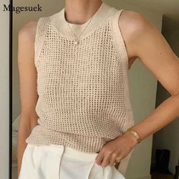 Women's Blouses Shirts 2023 Hollow Out Knitted Tanks Camis Vest Women Summer Slveless Tank Top Women Thin Basic Ice Silk Camisoles Tanks Female 14810 Y240510