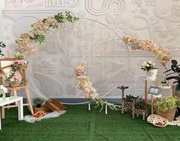 Wedding Props Birthday Party Decor Wrought Iron Circle Round Ring Arch Backdrop Arch Lawn Artificial Flower Row Stand Wall Shelf T7000899