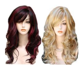 Wig Womens Black Red Gradient Wig Gold Hairstyle Wig Head Cover Long Curly Hair