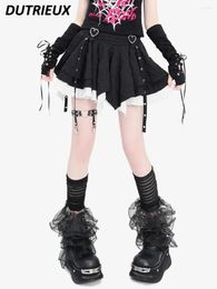 Skirts Double-Layer Black And White Colour Matching Short Pleated Bubble Skirt Punk Style Summer Sweet All-Matching Mini
