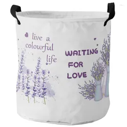 Laundry Bags Watercolour Purple Flower Lavender White Dirty Basket Foldable Home Organiser Clothing Kids Toy Storage