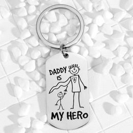 Fathers Day Gift DADDY IS MY HERO Cartoon Dad Stainless Steel Keychain