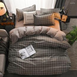 Bedding Sets Classic Grey Plaid Bed Linens Set Black Comforter Sheet Duvet 4pcs Student 2024 Pastoral Cover
