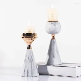 Candle Holders Modern Metal Nordic Style Geometric Simple Marble Pattern Stand Mum Tutucu Wedding Decor