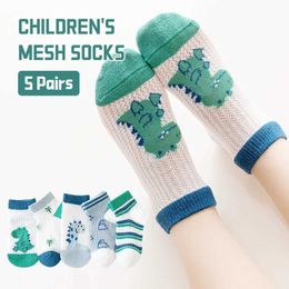 Kids Socks 5 pairs/set of childrens socks 2024 spring/summer mesh breathable thin socks ultra-thin shorts suitable for boys and girls d240513