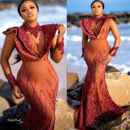 2022 Plus Size Arabic Aso Ebi Luxurious Mermaid Lace Beaded Prom Dresses Sexy Long Sleeves Evening Formal Party Second Reception Gowns 257P