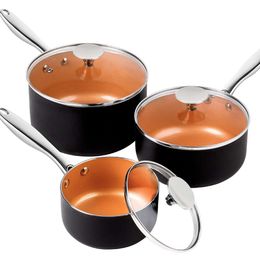 MICHELANGELO Lid, 1qt 2qt & 3qt Sauce Pan Ceramic Saucepans with Lids, Copper Small Pots, Nonstick Saucepan Set, Oven Safe