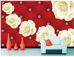 Wallpapers Wallpaper 3d Flower Red White Rose Background Wall Living Modern Room