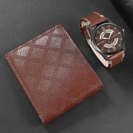 Wristwatches Fashion Mens Date Watches Business Wallet Set Quartz Wrist Watch Classic Male Casual Leather Reloj Hombre