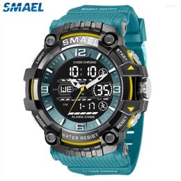 Wristwatches SMAEL Brand Sport Watch Men Quartz Waterproof Dual Time Display Military Male LED Large Screen Digital Clock Alarm